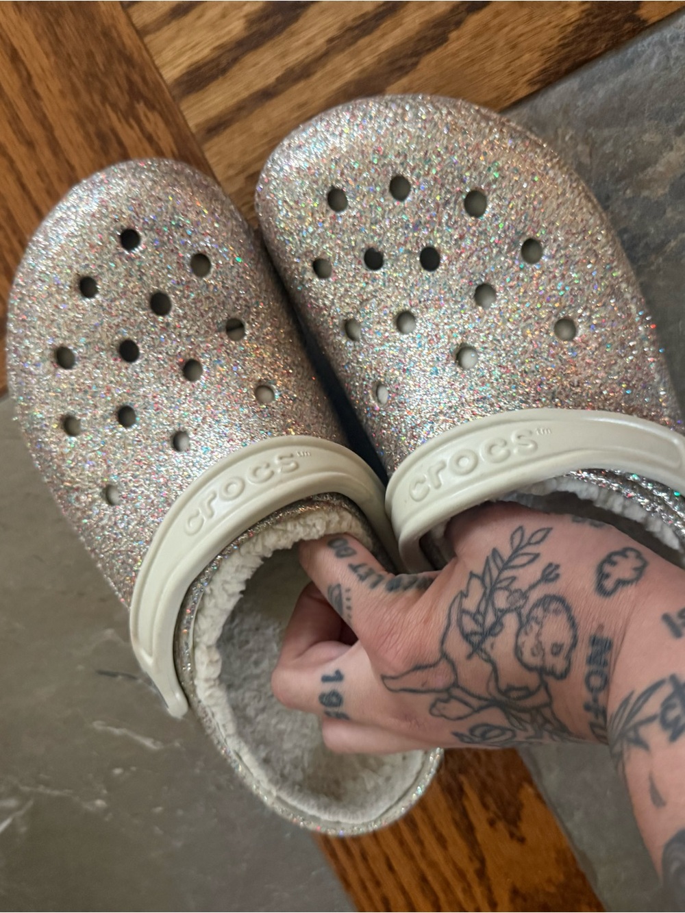 CROCS Women's Glitter Clog with Cream Strap